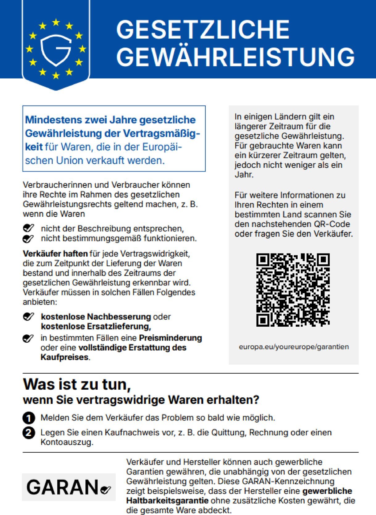 Harmonisierter EU-Hinweis zur gesetzlichen Gewährleistung