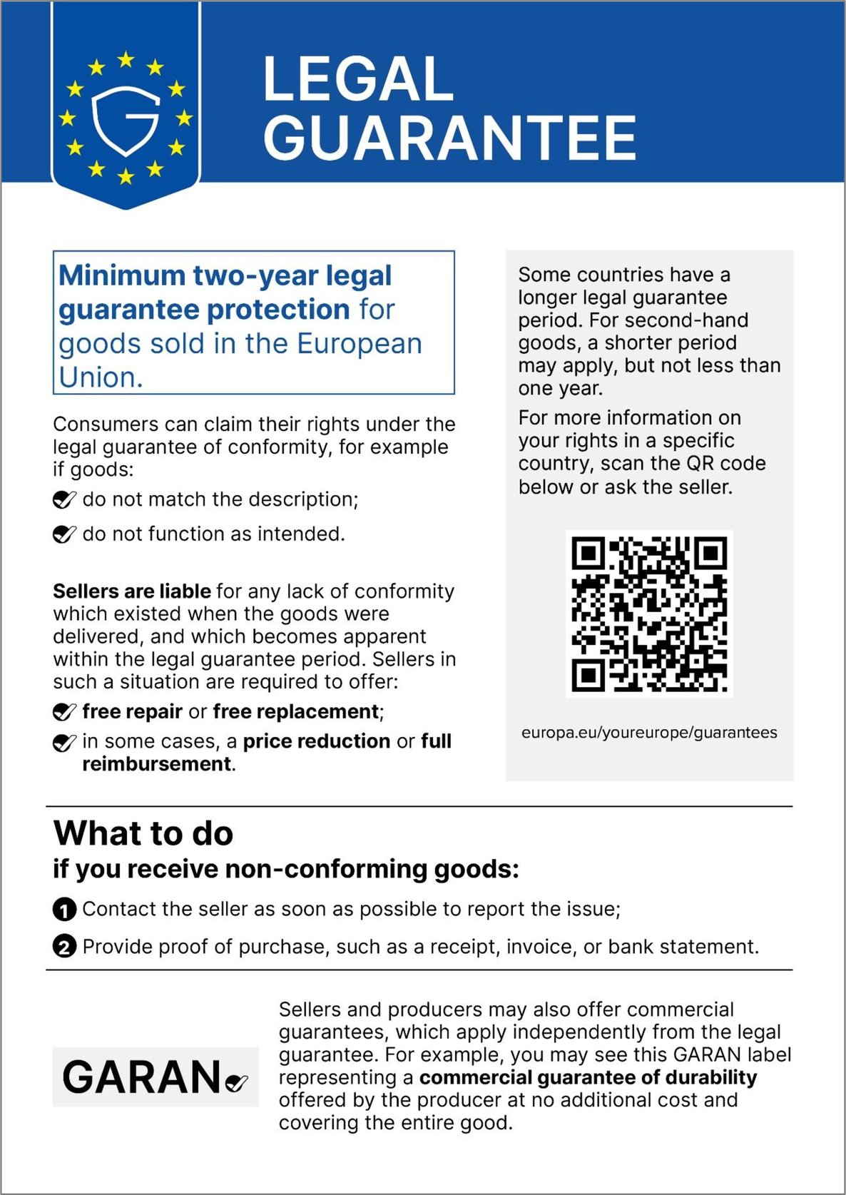 Harmonised EU notice on the legal guarantee